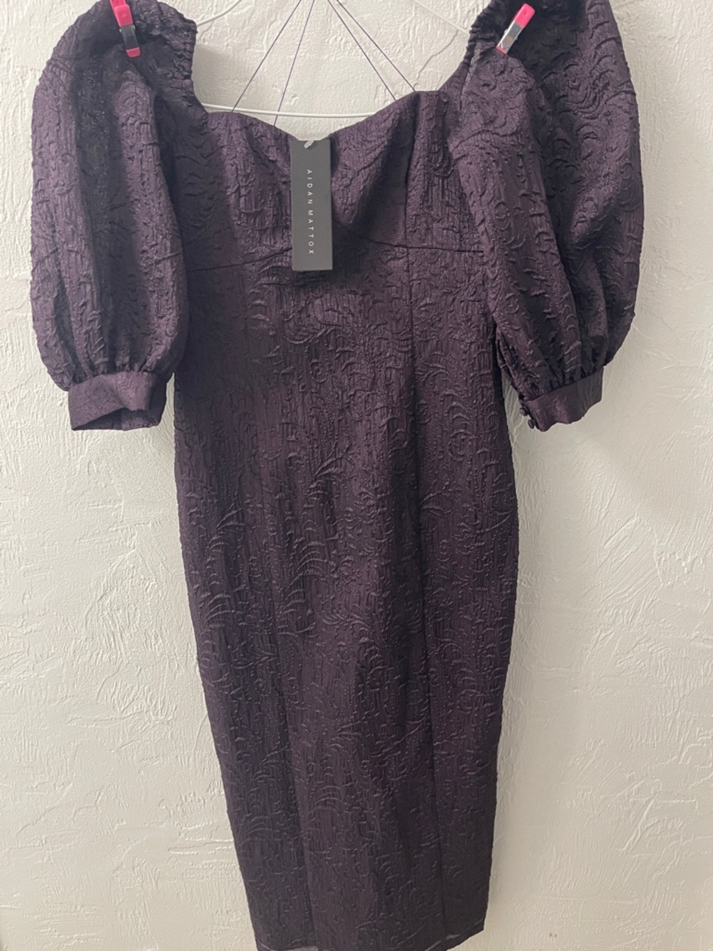 Aidan Mattox Eggplant Puff-Sleeve Gown, Size 6
